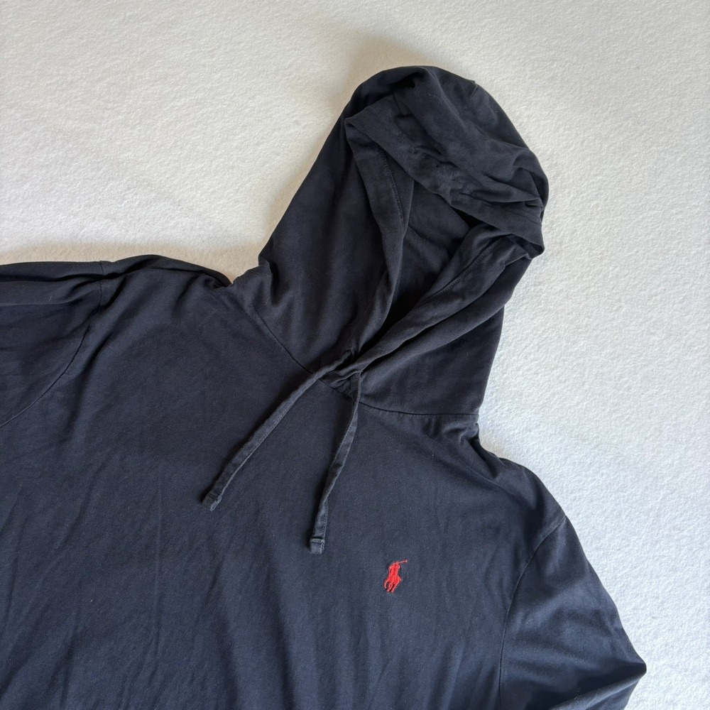 Polo Ralph Lauren Hoodie Mens Large Navy Lightweight Jersey Pullover Red Pony